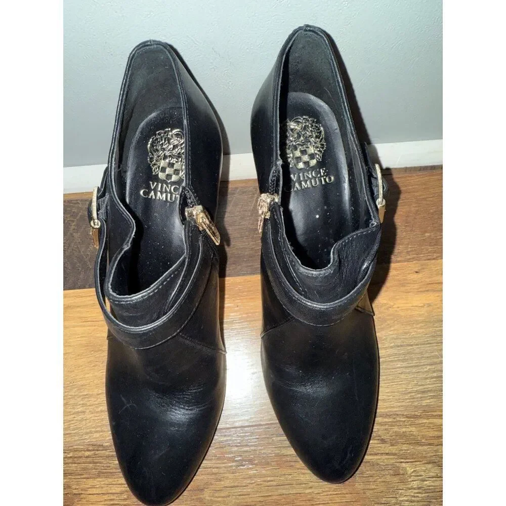 Vince Camuto Vonilesa Black Ankle Boots Leather Booties Heels Size 8.5 (39) - Picture 6 of 11